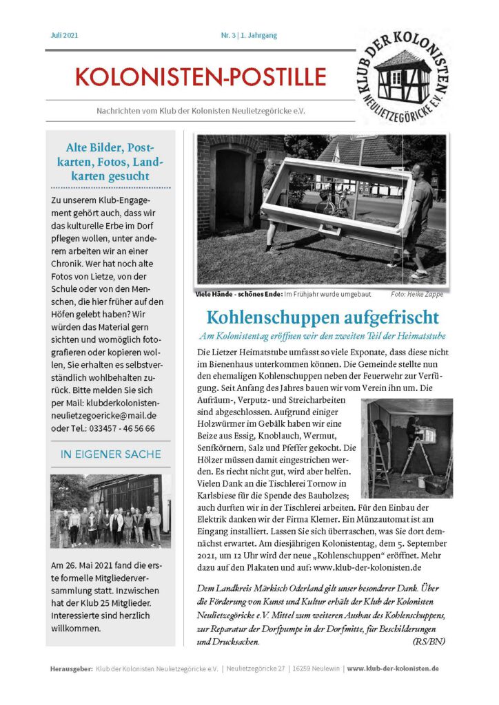 Kolonistenpostille Nr. 3, Seite 1